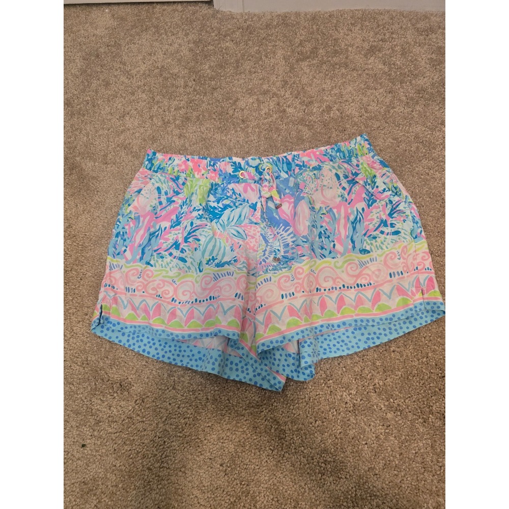 Lilly Pulitzer Fished My Wish Katia Shorts Blue Pink Floral Coastal Print Small